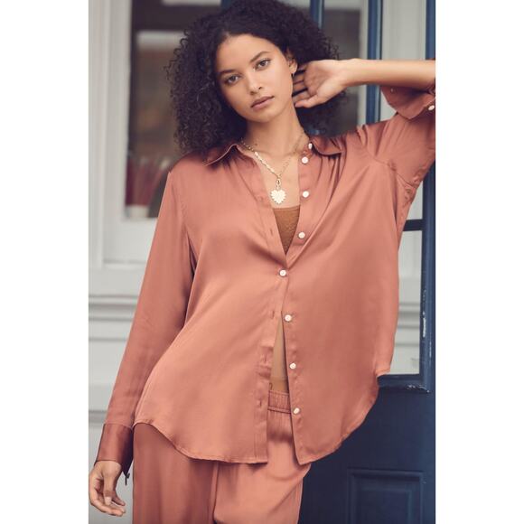 By Anthropologie Silky Pajama Top - Picture 2 of 8